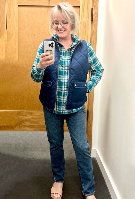 Comfy fall outfit. Classic vintage jeans with all-day stretch. Cozy puffer vest and soft flannel shirt. 


#LTKstyletip #LTKover40 #LTKfindsunder50