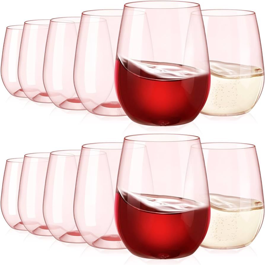 Tioncy 12 Pcs Stemless Wine Glasses Colored Plastic Reusable Wine Glasses Unbreakable Party Wine ... | Amazon (US)