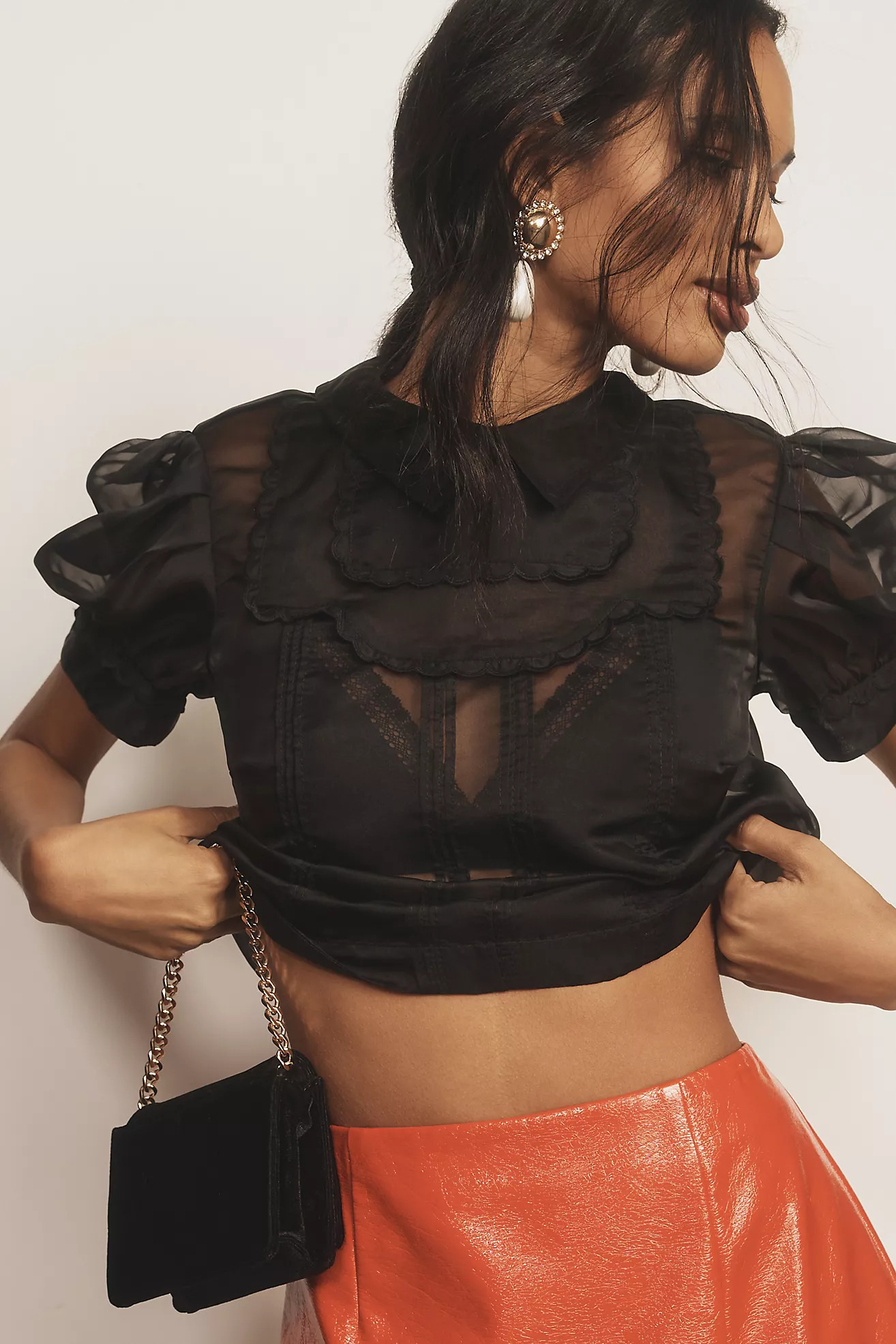 Maeve Short-Sleeve Sheer Scallop-Trim Blouse | Anthropologie (US)