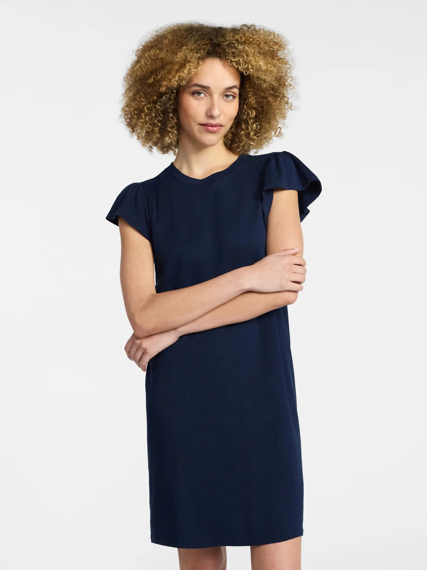 Time and Tru Women's Cotton T-Shirt Mini Dress with Short Flutter Sleeves, Sizes XS-XXXL | Walmart (US)