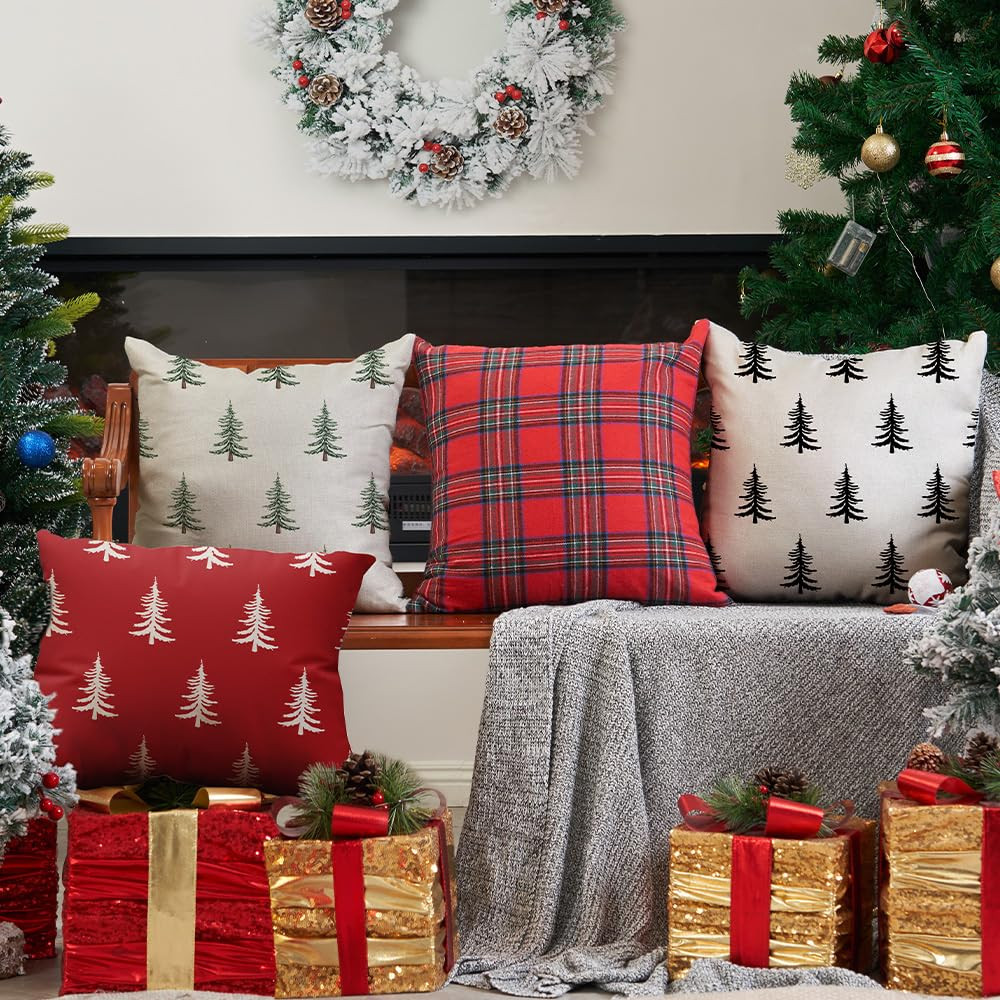 DFXSZ Christmas Pillow Covers 18x18 inch Set of 2 Christmas Tree Decorative White Throw Pillow Co... | Amazon (US)
