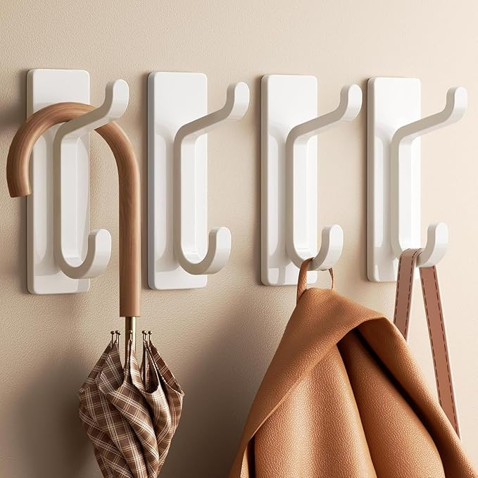pickpiff Wall Hooks for Coat and Towel: 13LB Adhesive Door Hanger Stick on, White 4 Pack | Amazon (US)