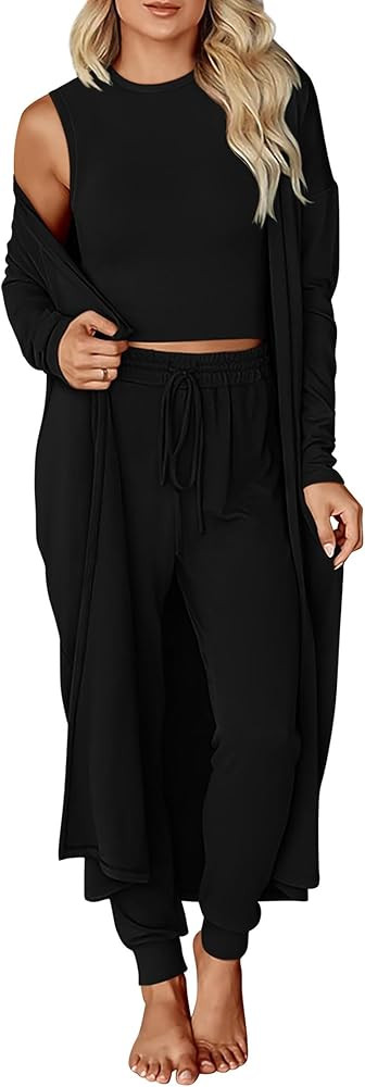 KIRUNDO 3 Piece Lounge Sets for Women Airport Travel Vacation Outfits 2025 Fall Cardigan Matching... | Amazon (US)
