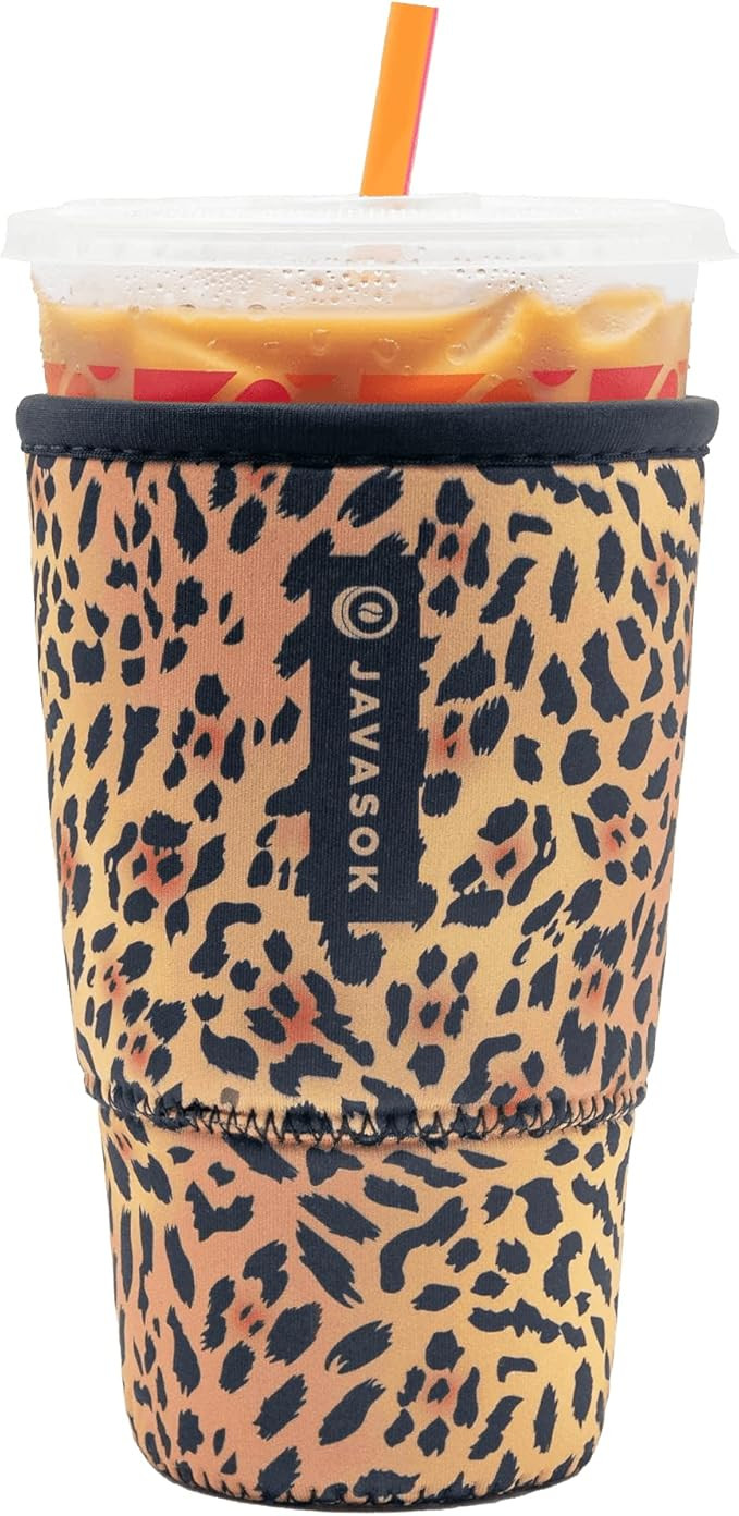 Sok It JavaSok Iced Coffee & Cold Soda Insulated Neoprene Cup Sleeve (Classic Leopard, Large: 30-... | Amazon (US)