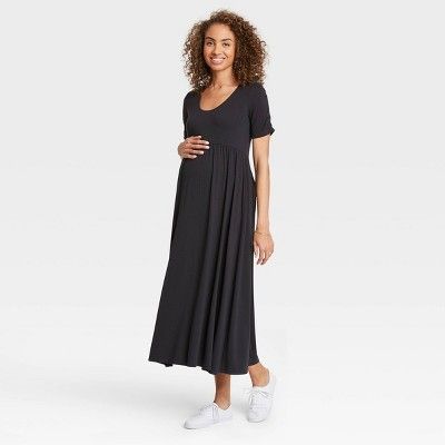 The Nines by HATCH™ Shirred Short Sleeve Jersey Maternity Dress Black | Target