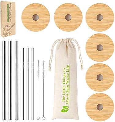 Regular Mouth Mason Jar Lids, CNVOILA Mason Jar Lids With Straw Hole, 6 Pack Bamboo Mason Jar Lid... | Amazon (US)
