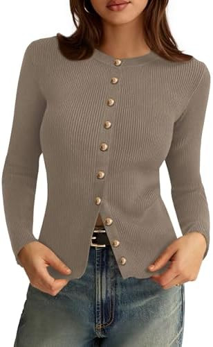PRETTYGARDEN Womens 2026 Fall Cardigan Sweaters Lightweight Long Sleeve Button up Ribbed Knit Top... | Amazon (US)