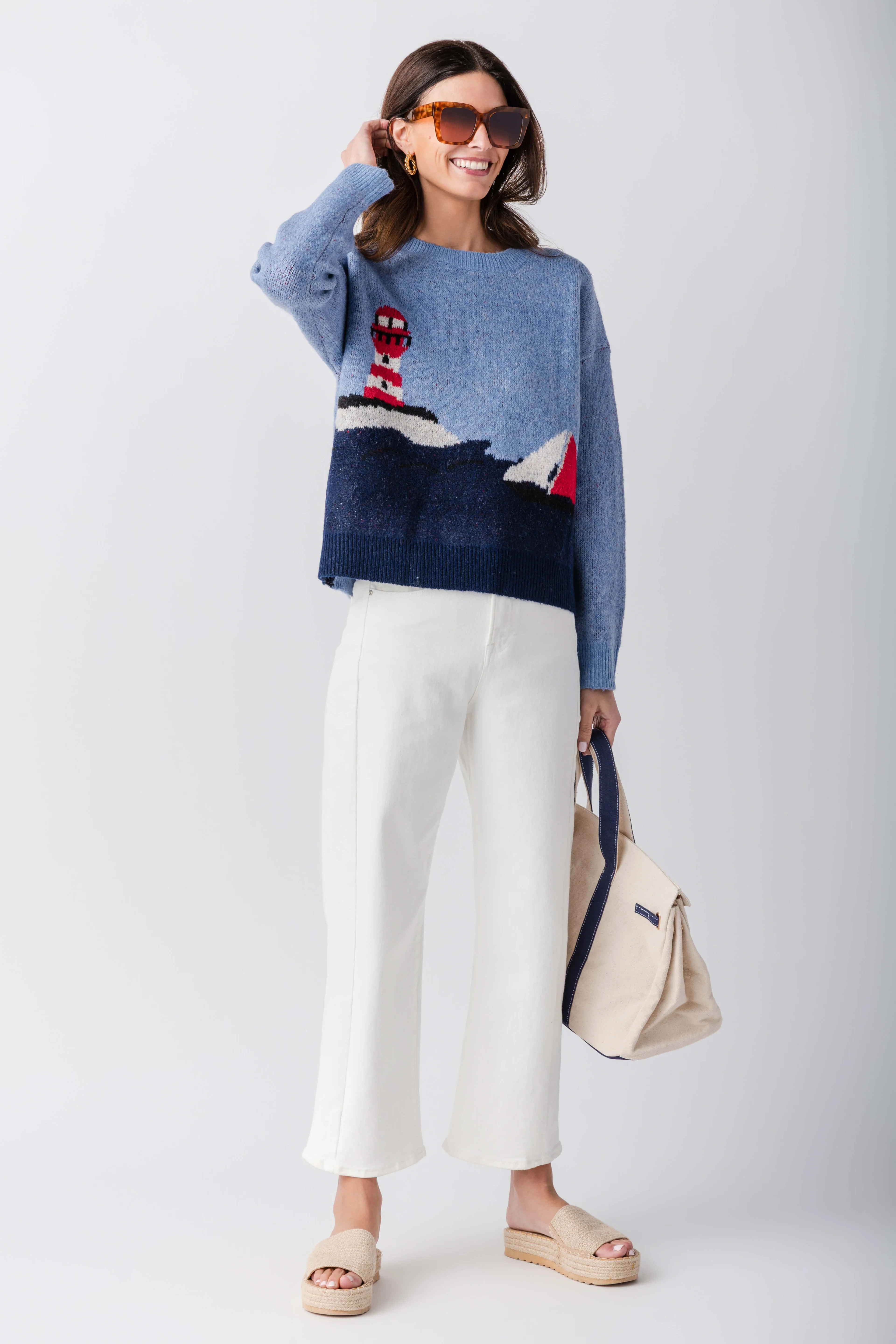 Urban Daisy Lighthouse Intarsia Knit Sweater | Social Threads