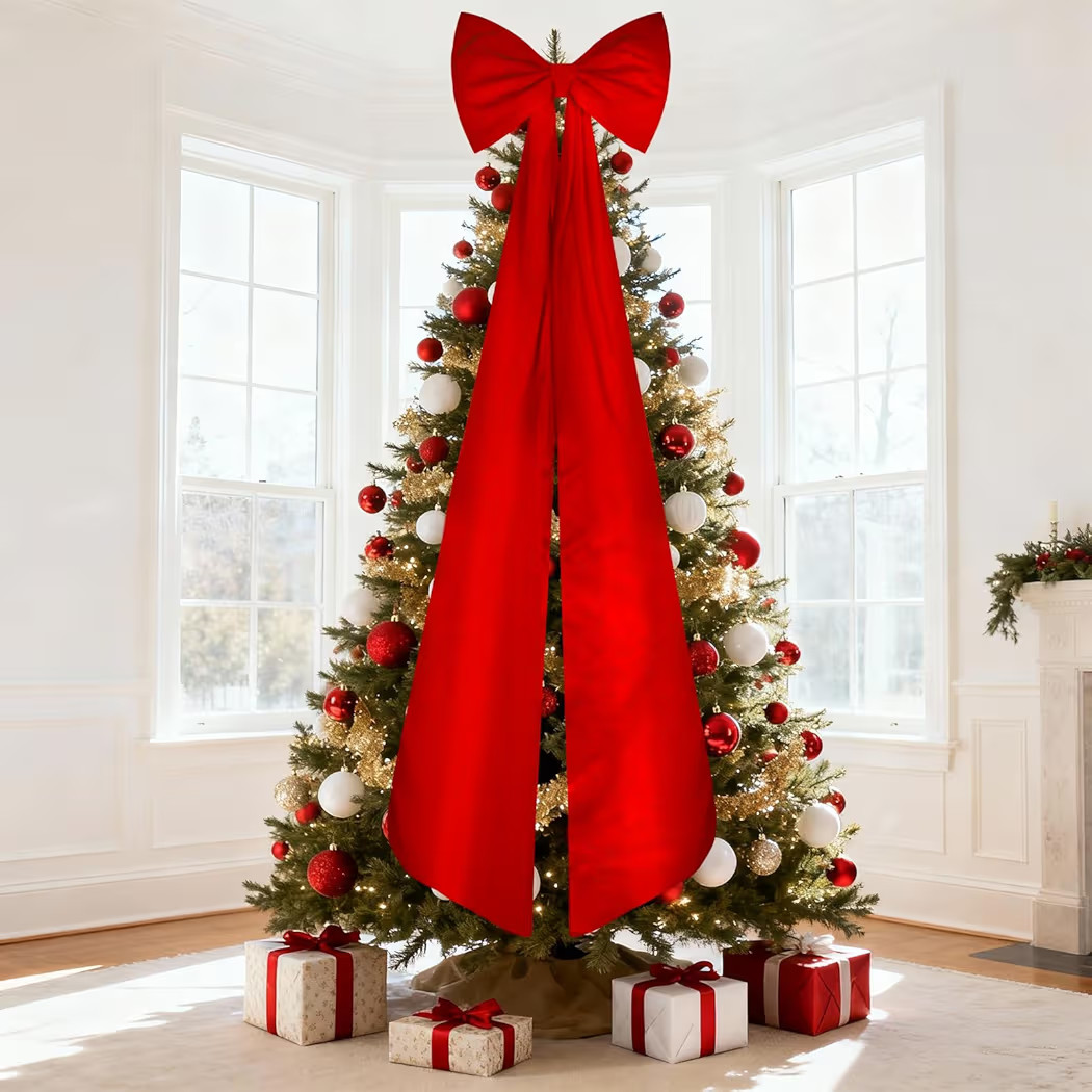 WYTAOHZL 19 x 70 Inches Extra Large Christmas Tree Topper Bow Large Red Velvet Bows for Christmas... | Amazon (US)
