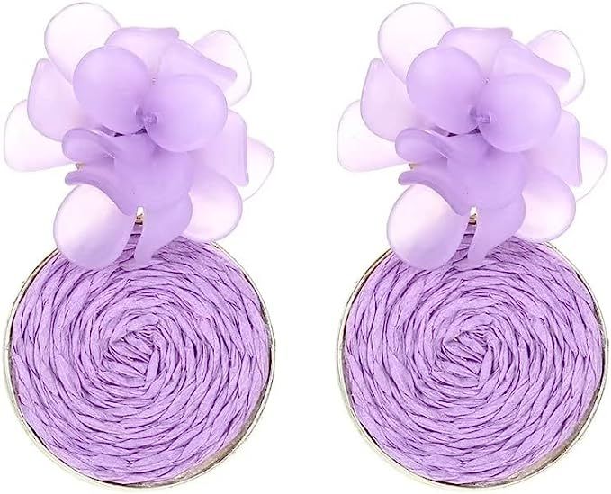 Zian Rattan Hand-Woven Resin Flower Earrings Lafite Flower Earrings Summer Beach Women'S Jewelry | Amazon (US)