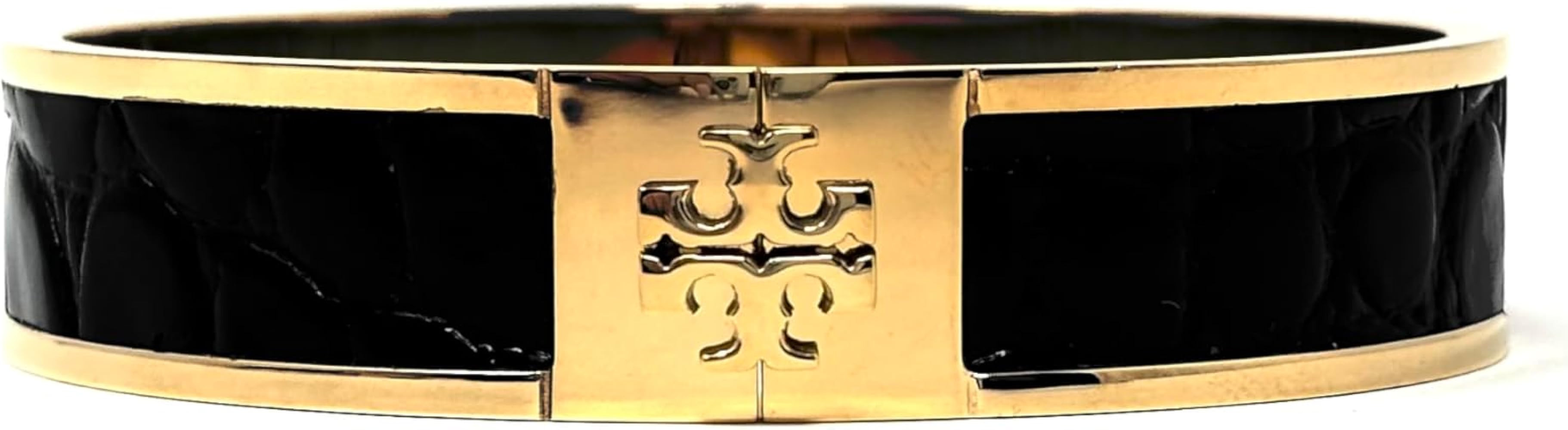 Tory Burch Women's 18K Gold Plated Brass Croc-Embossed Leather in Black | Amazon (US)