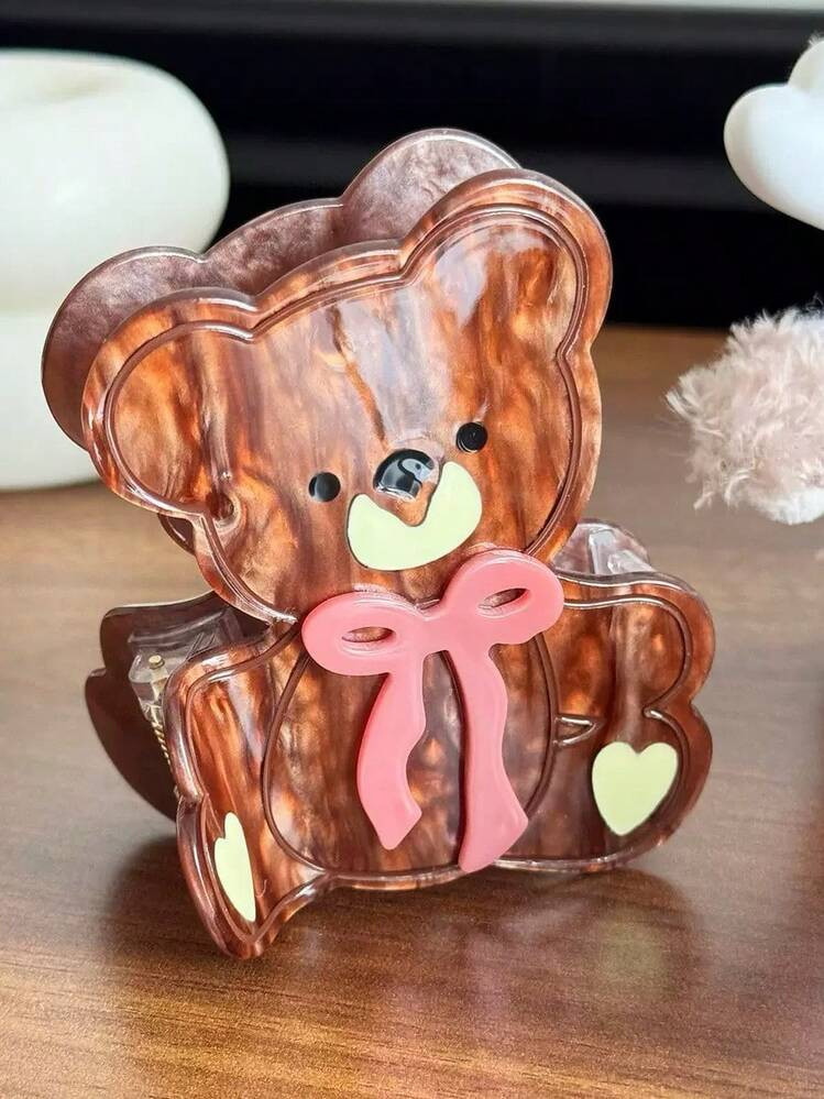 Women's Bow Teddy Bear Hair Claw Clip, Cute Textured Acetate Fiber Teddy Bear Claw Hair Clip, Brown Bun Hair Claw Clip, Suitable For Half Or Full Updo Hairstyles, Cute, Retro, Fashionable, Cartoon, Korean Style, Elegant, Unique, High-End, Sweet, Y2K Style, Suitable For Daily Wear, Parties, Galas, Christmas Gifts, Travel, Matching Outfits, Gifts For Girls Hair Accessories Summer Beach Vacay | SHEIN