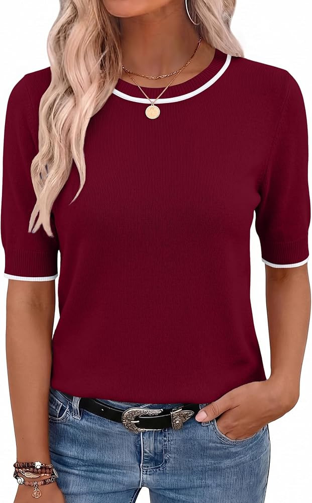 Zeagoo Women Short Sleeve Sweater Summer Crew Neck Dressy Casual Tops | Amazon (US)