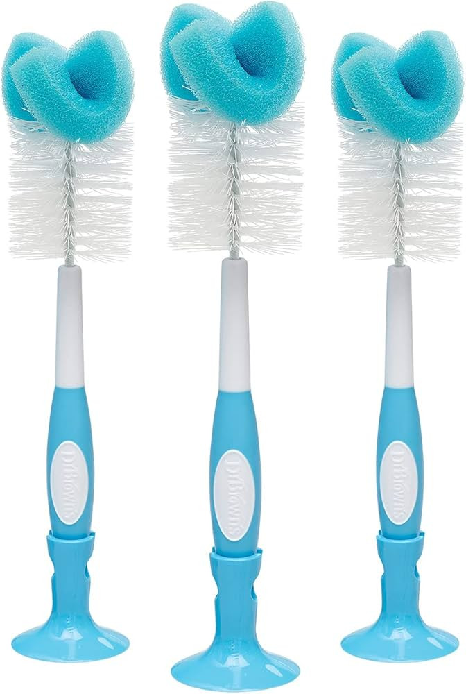 Dr. Brown's Baby Bottle Cleaning Brush with Sponge and Scrubber - Blue - 3-Pack | Amazon (US)