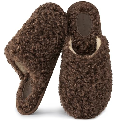 Snug Leaves Women's Scuff Slippers Furry Cute Curly Faux Wool Slip-on Indoor Memory Foam House Sh... | Amazon (US)