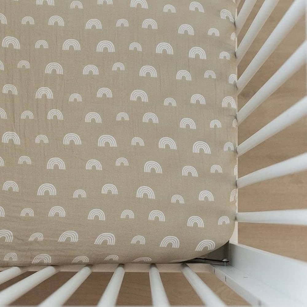 Sand Rainbow Muslin Crib Sheet by Mebie Baby, Soft and Breathable Bed Sheets for Babies, Modern N... | Amazon (US)