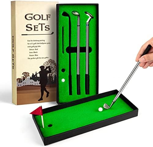 Juboury Golf Pen Set, Mini Desktop Golf Ball Pen Gift Set with Putting Green,Flag,3 Golf Clubs Pe... | Amazon (US)