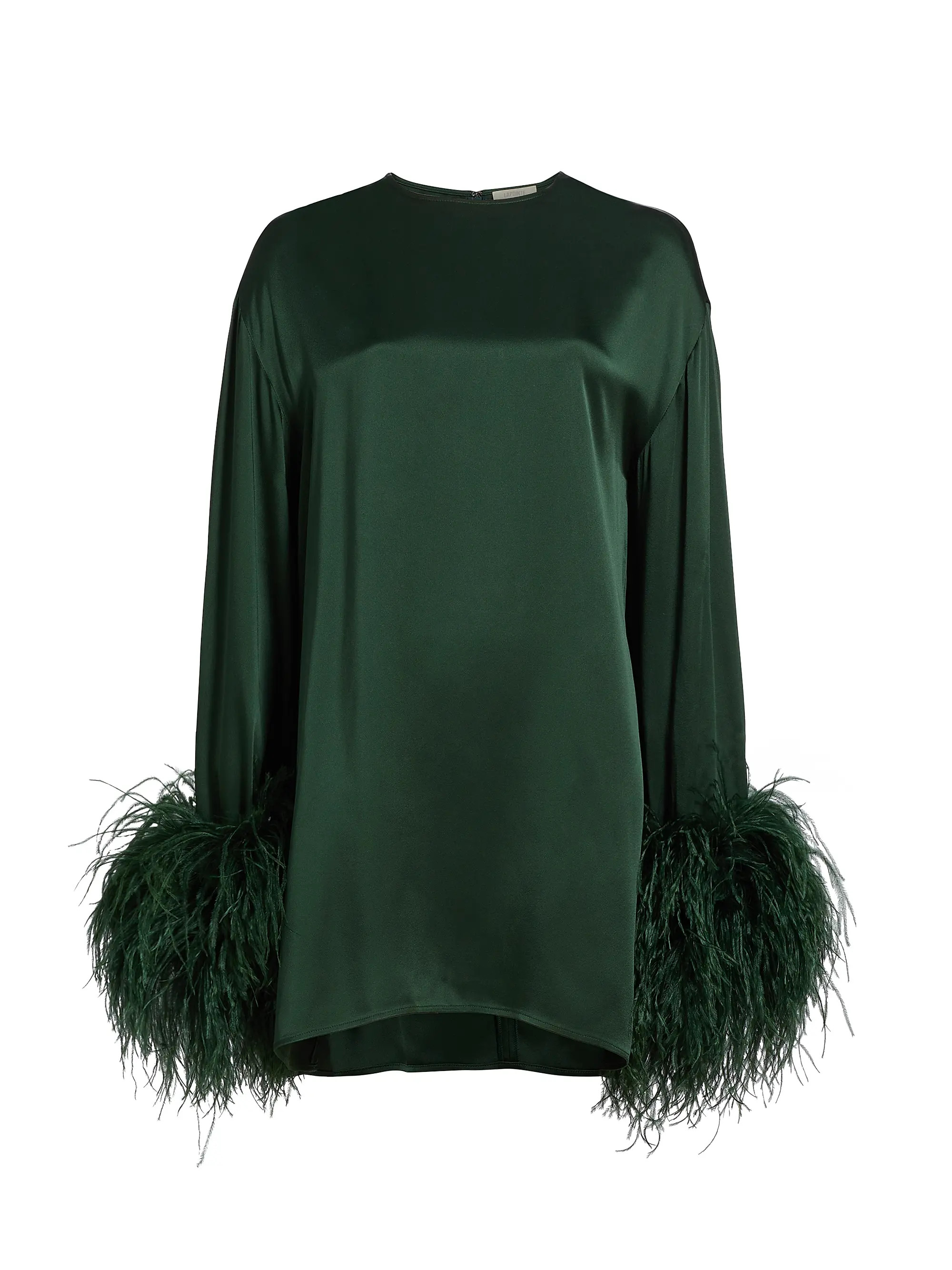 LaPointeFeather-Trimmed Satin Shift Minidress | Saks Fifth Avenue