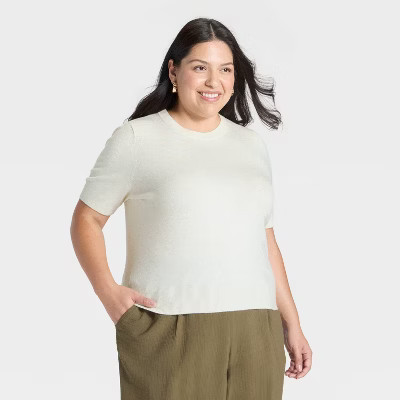 Women's Short Sleeve Cozy Knit T-Shirt - A New Day™ Oatmeal XXL | Target