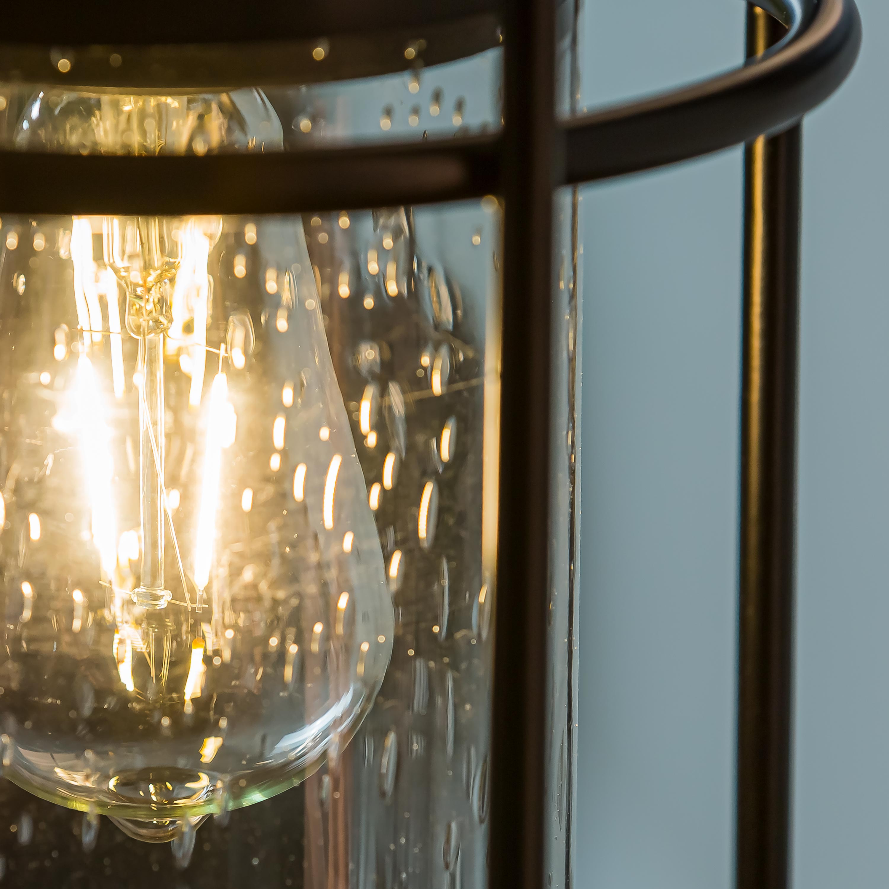 Solar Metal and Bubble Glass Edison Lantern | Plow & Hearth