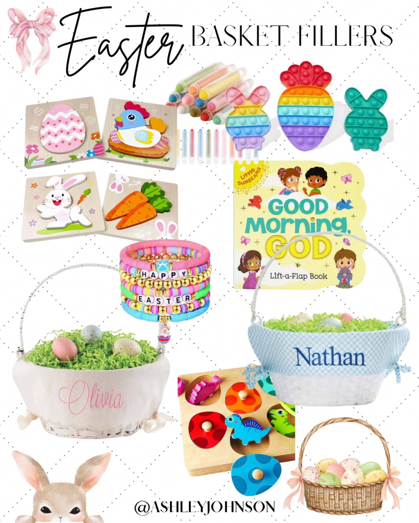 Easter Basket fillers for toddlers! #easterbaskets #eastergiftsforkids #toddlereasterbasket #easterpuzzle #easterbooks #personalizedasterbasket #affordableeasterbasketfillers



#LTKKids #LTKGiftGuide #LTKSeasonal