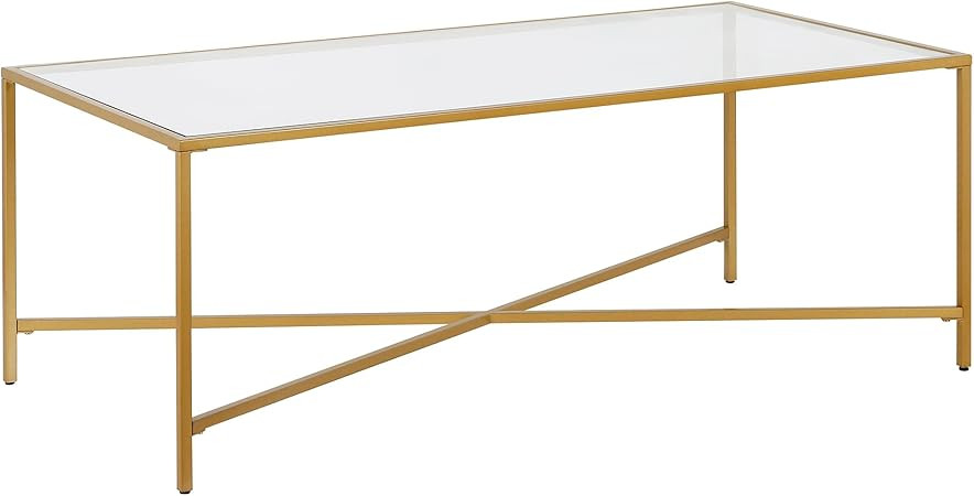 Henley 48'' Wide Rectangular Coffee Table with Glass Top in Brass | Amazon (US)