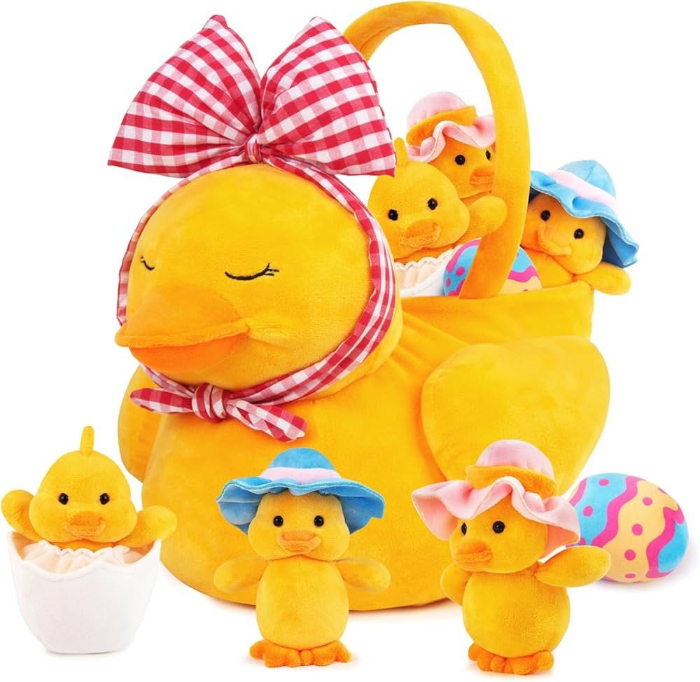 5PCS Easter Basket Plush Playset - Stuffed Duck, Easter Egg Plush Toys for Baby, Toddler, and Kid... | Amazon (US)