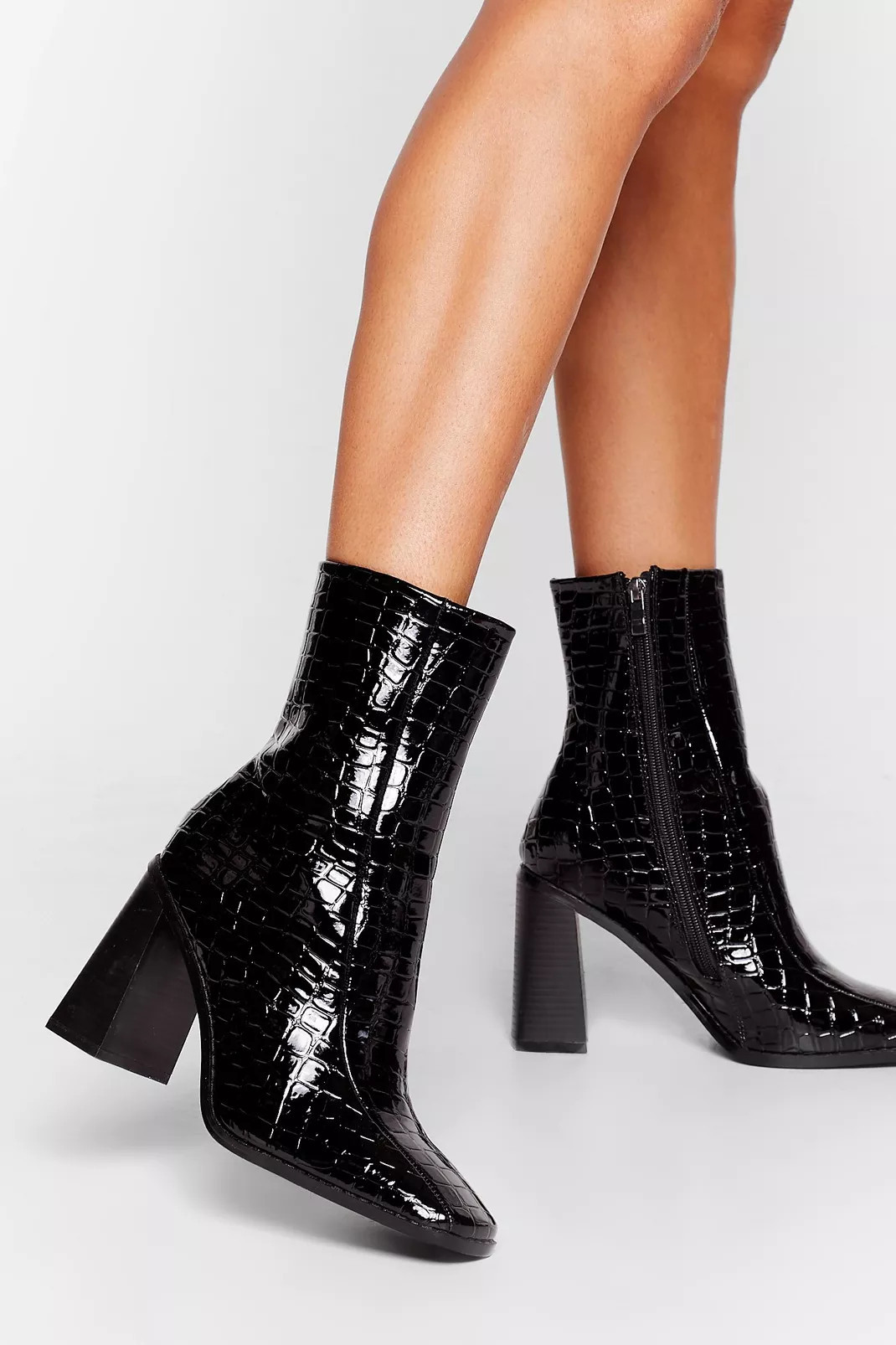 Croc Flare Heeled Ankle Boots | Nasty Gal (US)