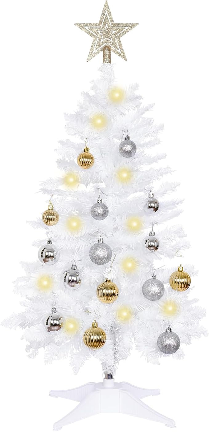 Sunshine White Christmas Tree with Light 3ft Artifical Full Christmas Tree with Christmas Ball On... | Amazon (US)