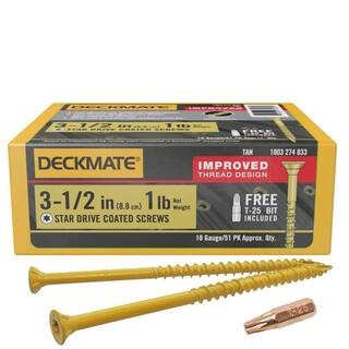 3-1/2 in. Tan Exterior Self-Starting Star Drive Flat-Head Wood Deck Screws #10 (1 lb./56 pcs) | The Home Depot