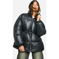 Womens Cinched Waist Puffer Jacket - Black - 10, Black | Boohoo.com (UK & IE)