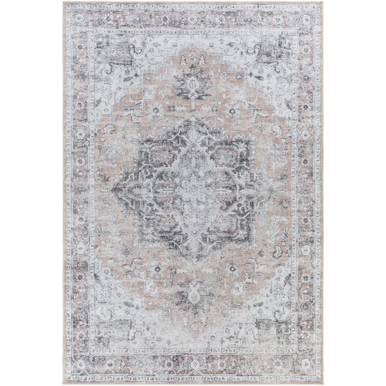Glendale Heights Machine Washable Oriental Beige/Charcoal Area Rug | Wayfair North America