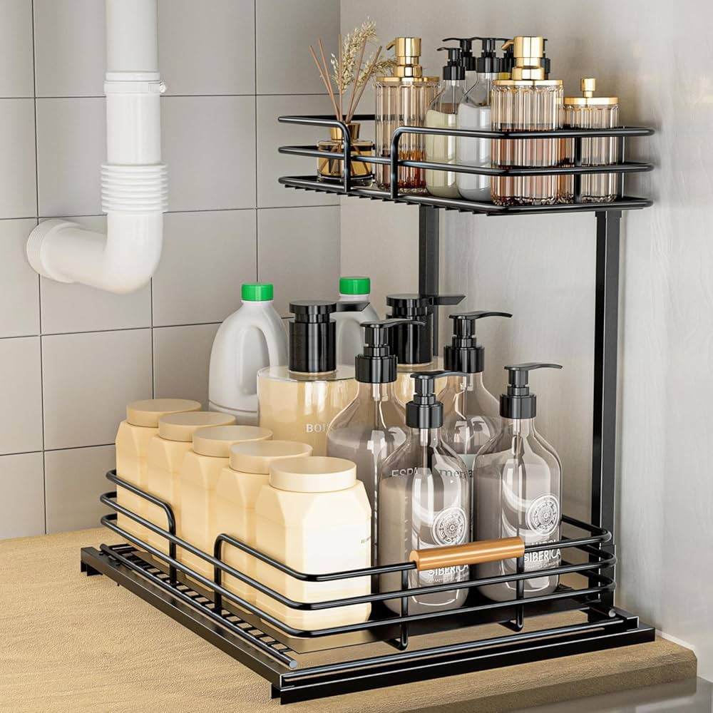 LAMU Under Sink Organizers and Storage, 2 Tier Bathroom Kitchen Cabinet Organizers and Storage, P... | Amazon (US)