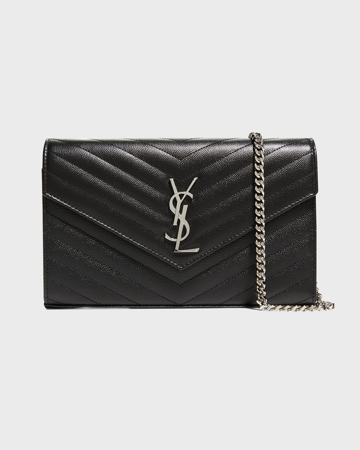 YSL Monogram Large Wallet on Chain in Grained Leather | Neiman Marcus