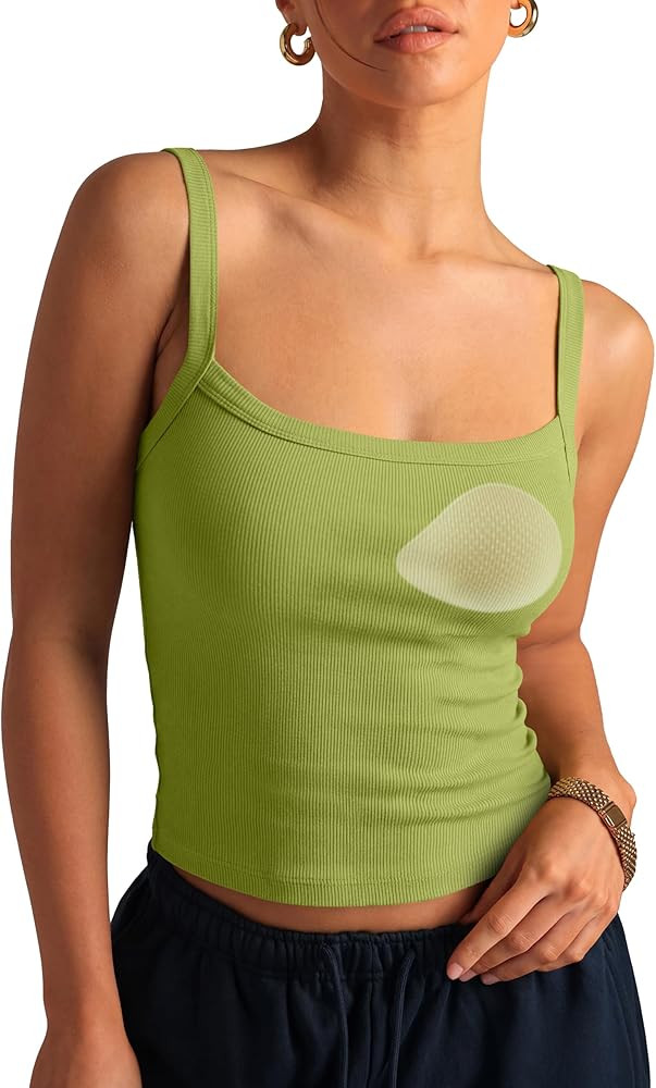 SUUKSESS Women Cotton Rib Padded Tank Tops Sleeveless Spaghetti Strap Square Neck Tops Summer Cam... | Amazon (US)