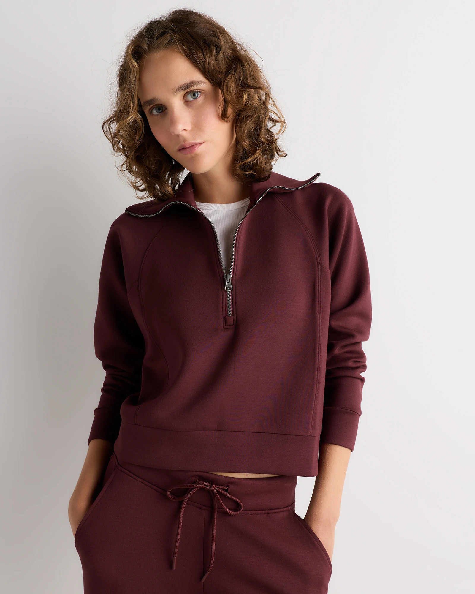 Quince | Women's CloudComfort Half Zip Sweatshirt in Black, Size XL, Tencel | Quince