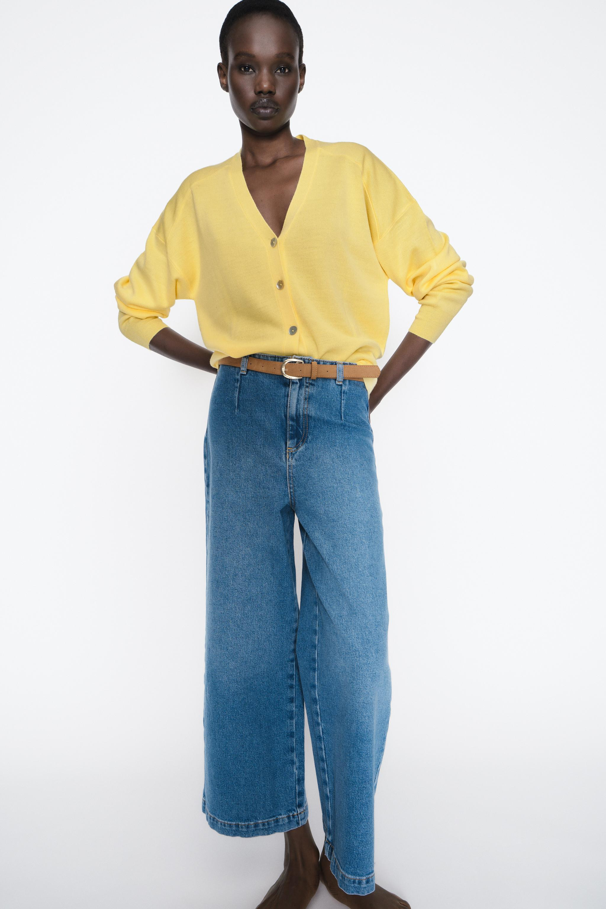 Z1975 BELTED HIGH RISE CROPPED WIDE LEG JEANS | Zara US