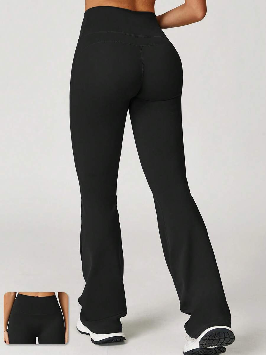 MASKERT Pantalones deportivos para mujer, pantalones de yoga, pantalones acampanados, aptos para correr, fitness, hogar, ir y venir, leggings cómodos y amigables con la piel, negro primavera | SHEIN