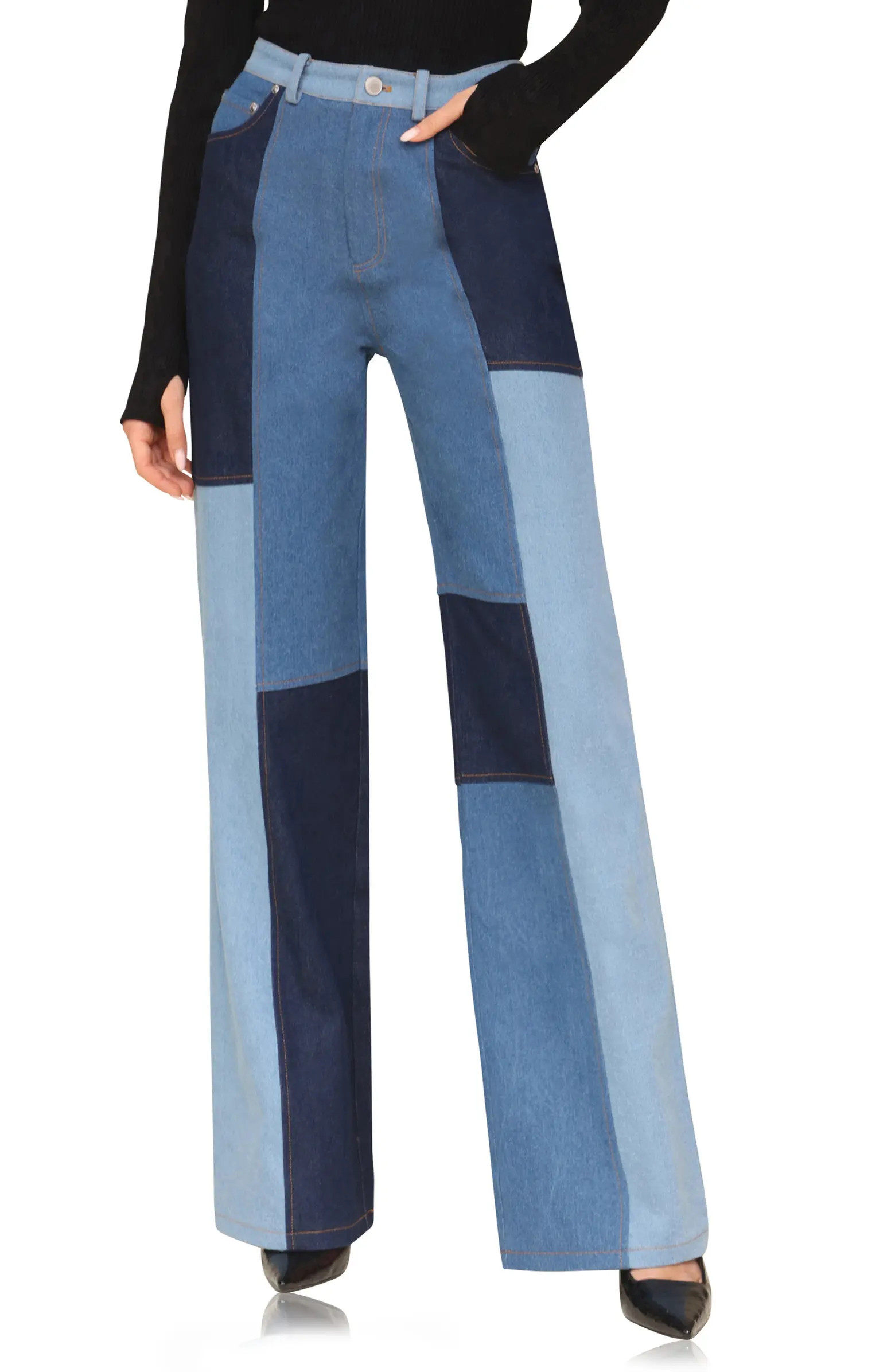 Avec Les Filles Patchwork Wide Leg Jeans | Nordstrom | Nordstrom