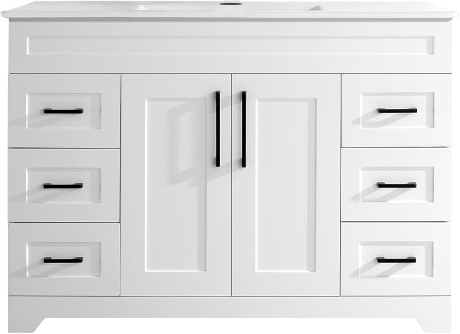 48” Luxurious Bathroom Vanity with Ceramic Sink Combo, White Bathroom Cabinet with 2 Soft Closi... | Amazon (US)