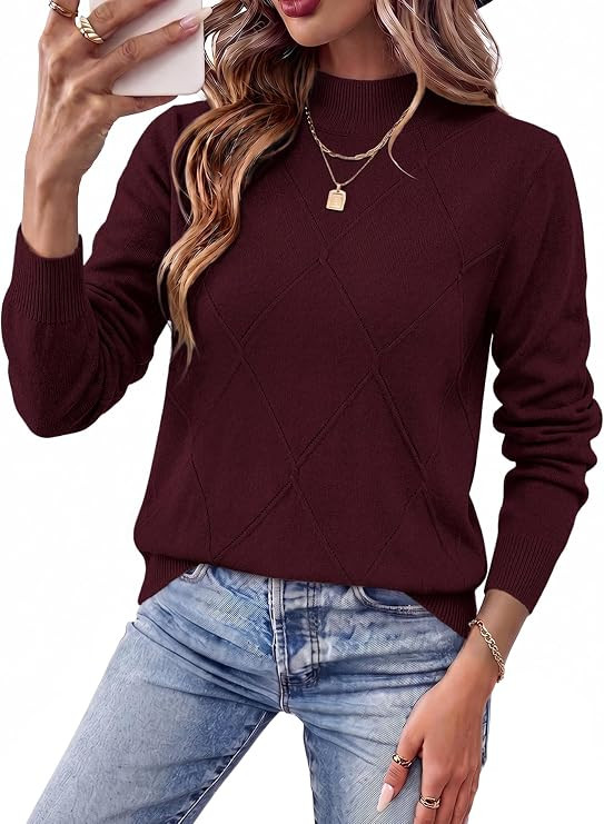 WIHOLL Womens Tops Sweaters Argyle Knit Long Sleeve Fall Outfits Winter | Amazon (US)
