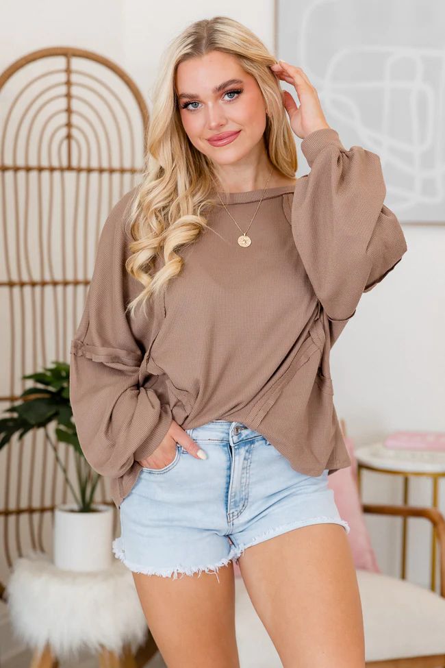 In A Dream Brown Exposed Seam Ribbed Knit Pullover FINAL SALE | Pink Lily