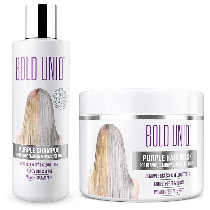 Bold Uniq Purple Shampoo & Mask Bundle. Eliminates Brassy Yellow tones. Lightens Blonde, Platinum... | Amazon (US)