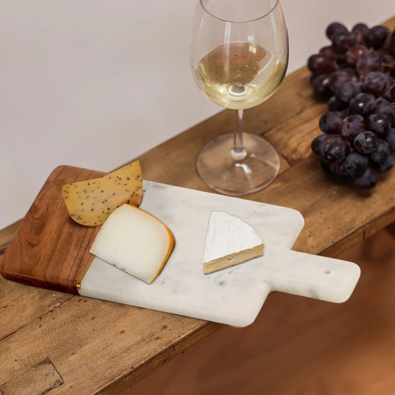 LuxéDesigns Hand Made Half Mango Wood & White Marble Cheese Charcuterie Board | Wayfair North America