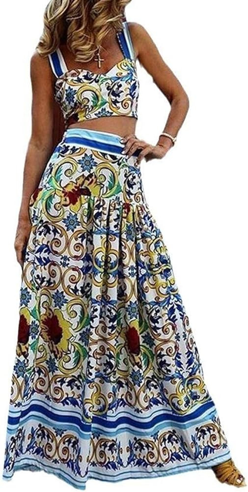 ksotutm 2 Piece Skirt Sets for Women Animal Printed Halter Top High Waist Maxi Skirt Women's Fash... | Amazon (US)