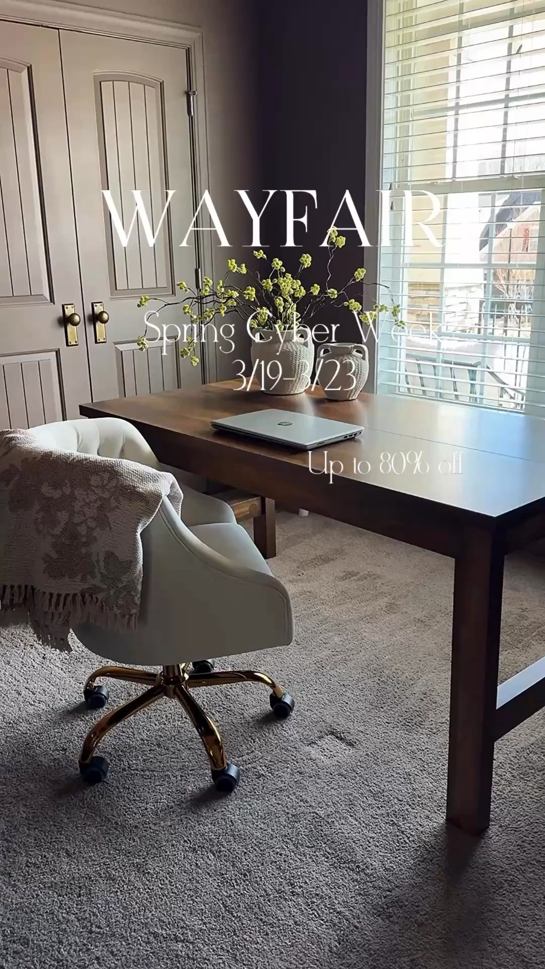 It’s Wayfair’s Spring Cyber Week Event!! 
March 19-23
Savings up to 80% and free shipping sitewide👏🏻
#Ad #WayfairPartner #Wayfair
@Wayfair 

This is the perfect time to refresh your home for spring🌸
Office desk, task chair, vases, spring stems, chandeliers, rugs and runners, dining chairs, console tables, decor, lighting, kitchen accessories 