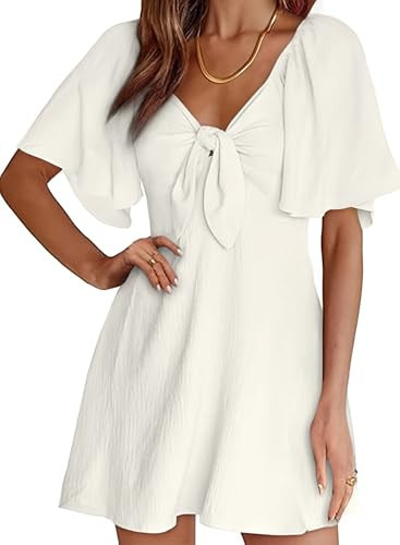 Dokotoo White Summer Dresses for Women 2026 Spring Fall Women's Casual Wedding Guest Sexy V Neck Party Elegant Classy Mini Italian Flowy Dress Beach Cocktail Dresses 2025 Fashion Outfits | Amazon (US)