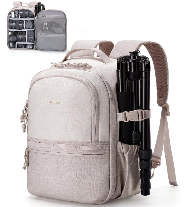 BAGSMART Camera Backpack, DSLR SLR Small Camera Bags for Photographers Compatible for Sony Canon Nikon, Shoulder Strap 2-in-1 Travel Backpack Fits 12.9" iPad, Beige 

 #LTKGiftGuide #LTKSeasonal #LTKTravel