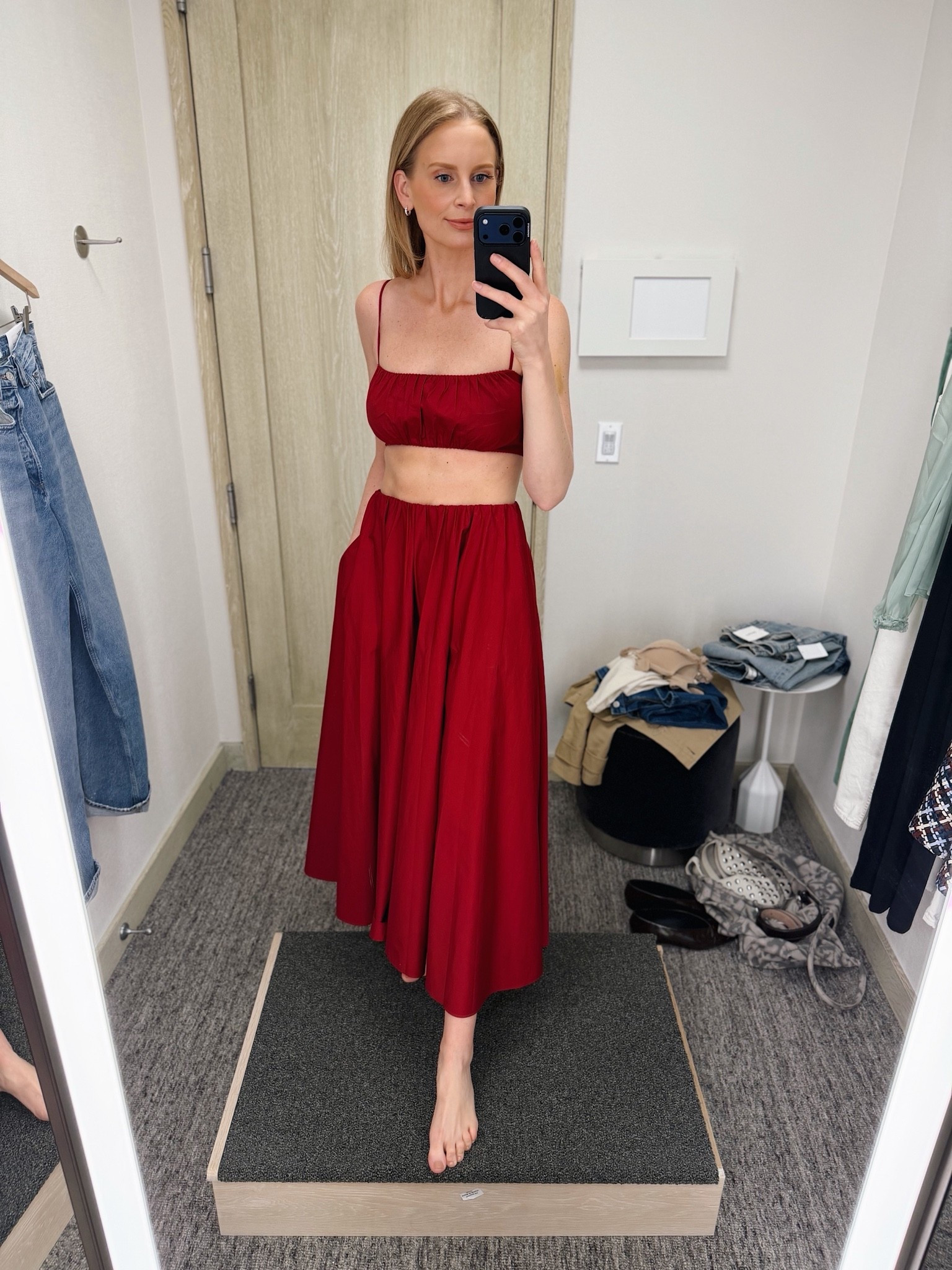 A spicy set for summer 🌶️ wearing a small in both pieces but I’d get the XS in the skirt if I were keeping!