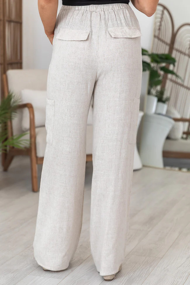 Keep On Dreaming Beige Linen Blend Cargo Pants SALE | Pink Lily
